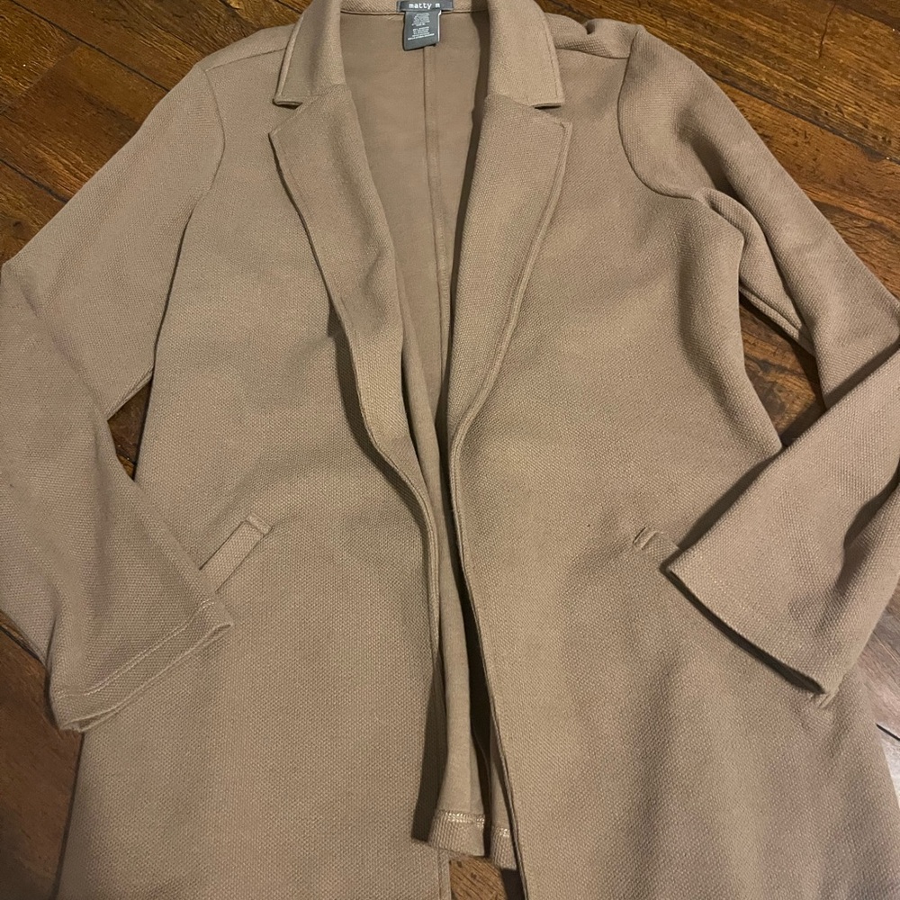 Women’s Mocha  Open-Front Coatigan – Casual Long Jacket- pique knit- XL
